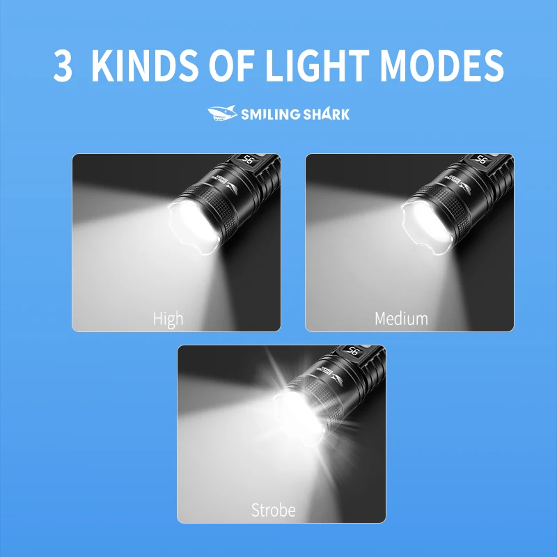 SMILINGSHARK SD5252 Rechargeable Flashlight, Handheld LED Zoomable Torch,  for Outdoor Camping, Hiking, Emergency