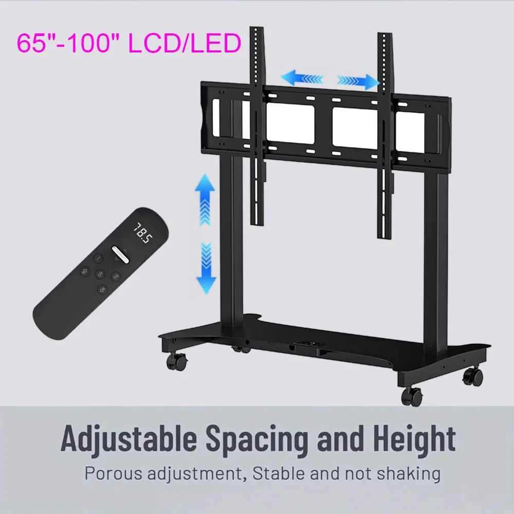STLF عربة تلفاز معدنية كهربائية فائقة الجودة 65 "-100" عربة تلفاز LCD بيضاء لوحة مسطحة حامل عربة بلازما مع جهاز تحكم عن بعد
