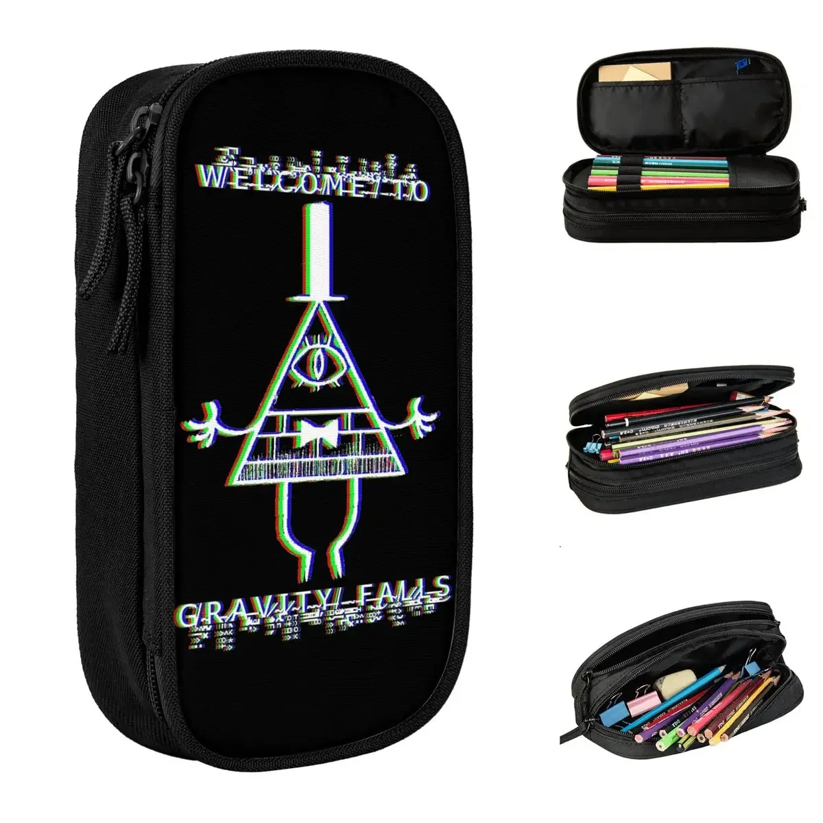 Bill Cipher Gravitys Falls Anaglyph Pencil Cases Creative Pen Box Bag Student Big Capacity Students School Gift Pencilcases