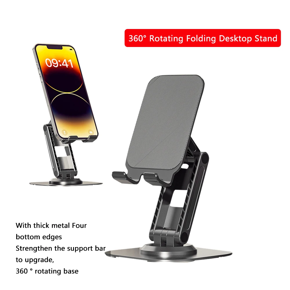 Metal Rotating Mobile Phone Stand Holder Multi-functional Folding Desktop Watch Drama Lazy Phablet Stand for Cell Phone Ipad