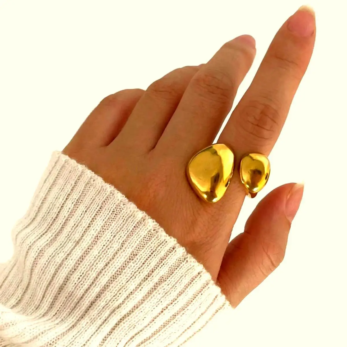 Gold-plated Titanium Steel Modern Sleek Minimalist Classic Dual-Headed Open Drop Rings Fade-Resistant Process Ring Party Jewelry