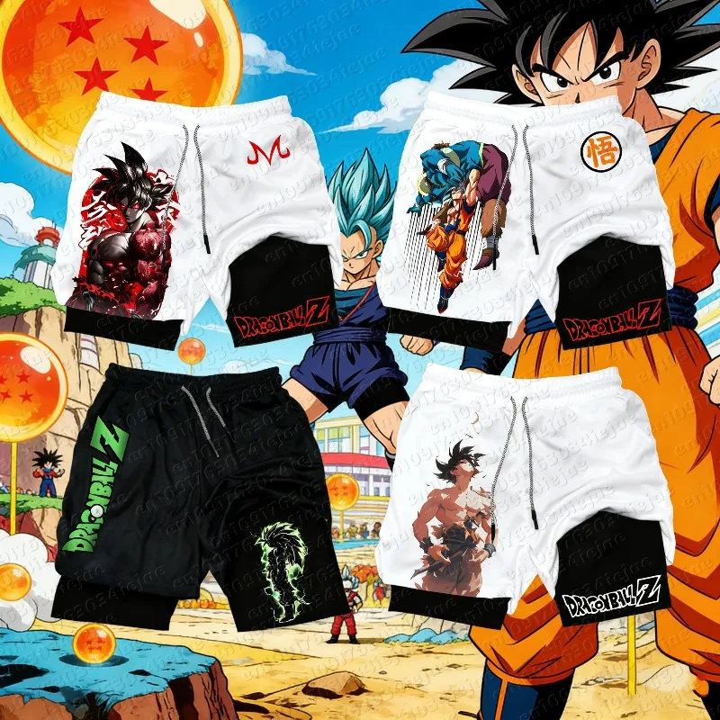 Dragon Ball Anime GOKU bedruckte doppellagige Shorts 2026 – Neueste Frühjahr/Sommer Sport Herren lockere, atmungsaktive Hose