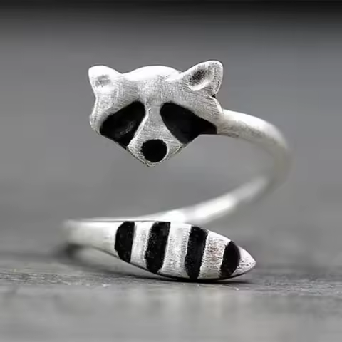Fashion Creative Silver Color Raccoon Female Ring Cute Animal Opening Rings for Women Party Adjustable Jewelry Anillos Gifts