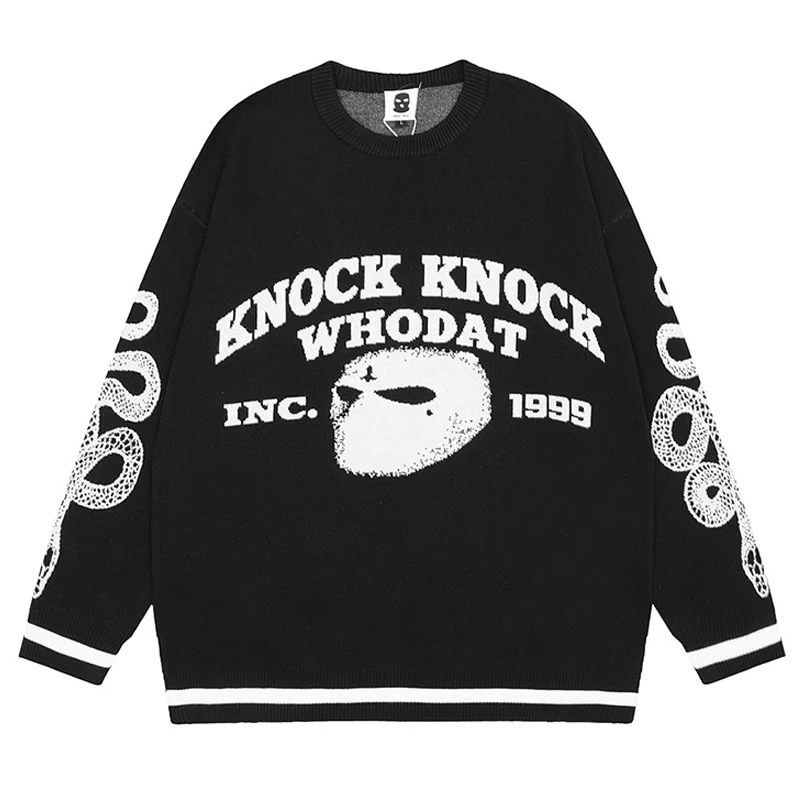 

Hip Hop Vintage Punk Snake Letter Knitted Sweaters Harajuku Fashion Retro Casual Pullover Unisex Autumn Winter Y2K Streetwear