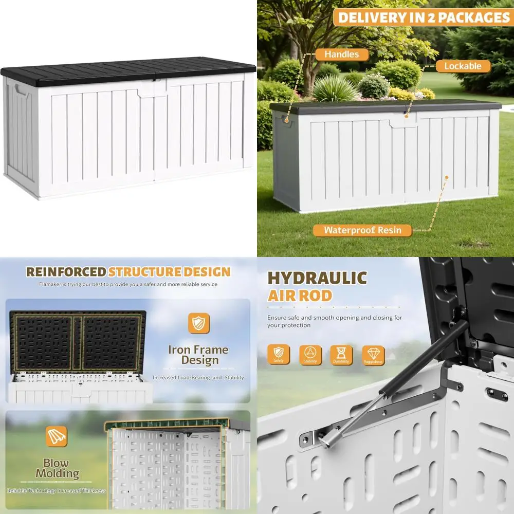 صندوق تخزين مقاوم للماء وقابل للقفل - سعة 250 جالونًا، تصميم خشبي مقلد، مناسب للاستخدام الخارجي والداخلي، مثالي للغار