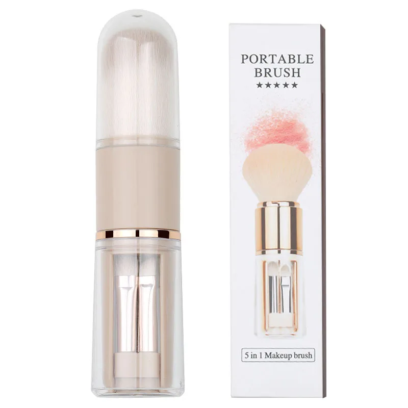 فرشاة مكياج 5 في 1، فرشاة بودرة أحمر الخدود الناعمة المحمولة مع غطاء، تصميم قابل للسحب، أدوات تجميل لمكياج الوجه أثناء التنقل #3