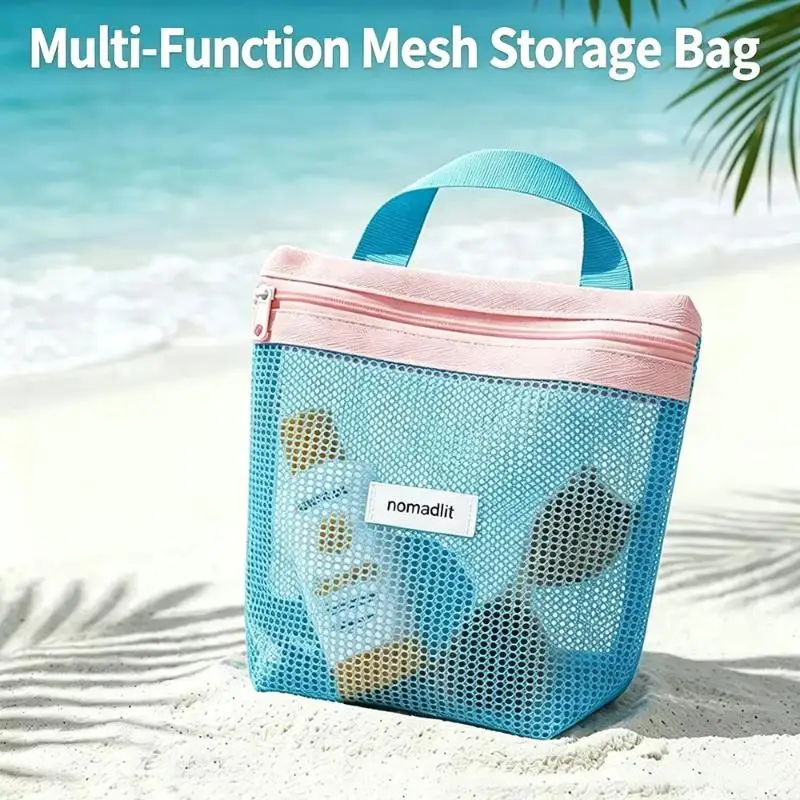 Ins-Style Leuchtend Bunte Sommer-Netztasche Kleine Kosmetiktasche Handtasche Faltbare Tragbare Toilettentasche für Damen – Detail 5