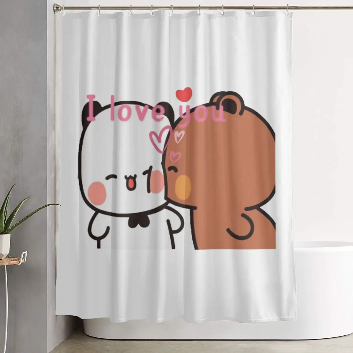 

Bear And Panda Bubu Dudu Balloon Shower Curtain Bathroom Polyester Waterproof Bath Curtains with Hooks