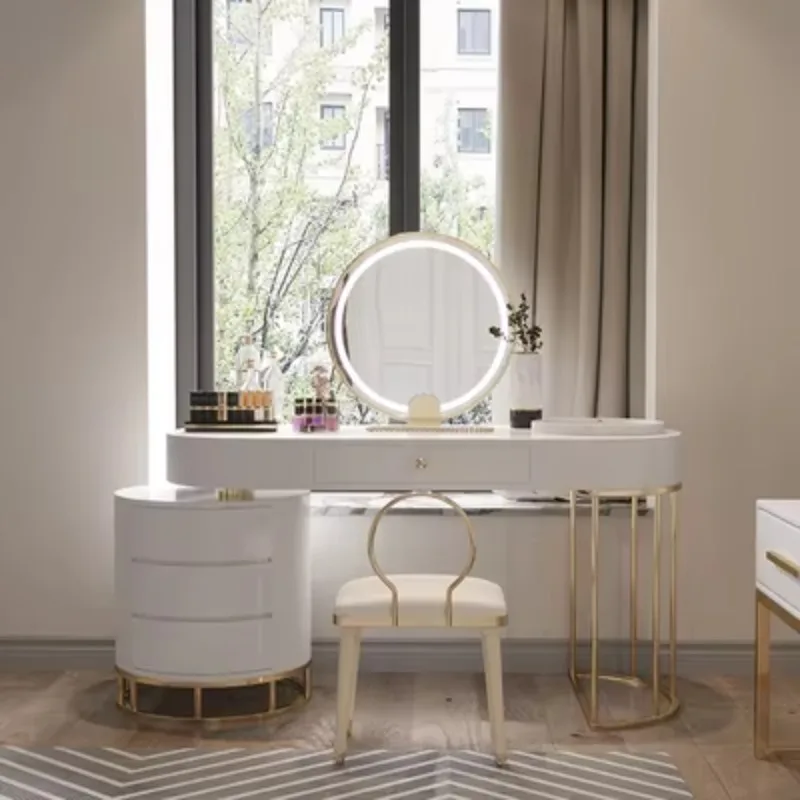 

Light Luxury Dressing Table Simple Modern Small Apartment Bedroom Storage LED Smart Light White Dressing Table