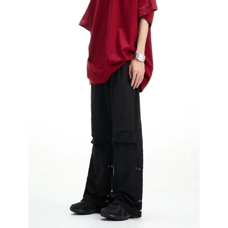 Mens Pants Harajuku Summer Korean Loose Casual Trousers Lightweight Draped Wide Leg Floor Length Long Pants Streetwear Fashion