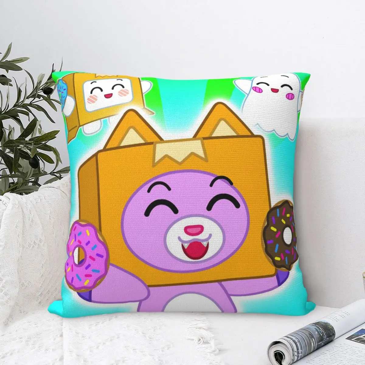 Lankybox Rocky Foxy Pillow Cases Cute Cartoon Donuts Cushion Covers Awesome Decorative Pillowcase for Home 45x45cm