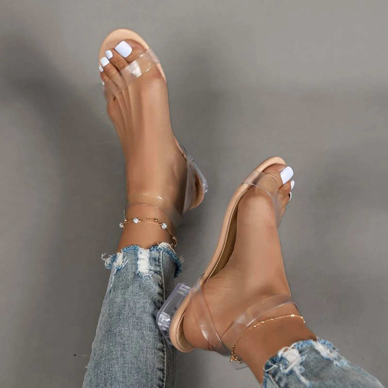 Transparent Pvc Jelly Sandals for Women 2023 Summer Casual Open Toe Beach Shoes Woman Clear Low Heels Ankle Strap Sandles Female