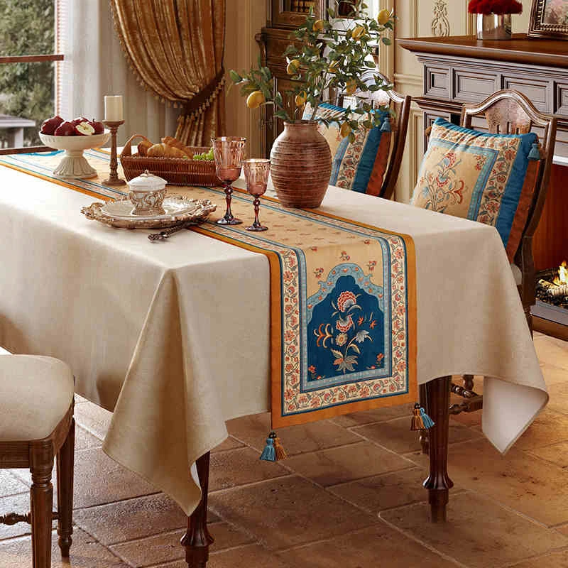 

Short Plush Table Runner Home Atmosphere Tablerunner Diningtable Coffeetable Tablecloth Orange Floral Chenille Tablecloth Fabric