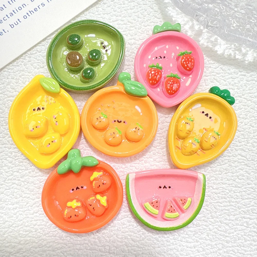 Resin Kawaii Fruit Plates Miniature Flatback Charms, DIY Hair Clip Decor, Cabochons for Scrapbooking Phone Case Decoration​