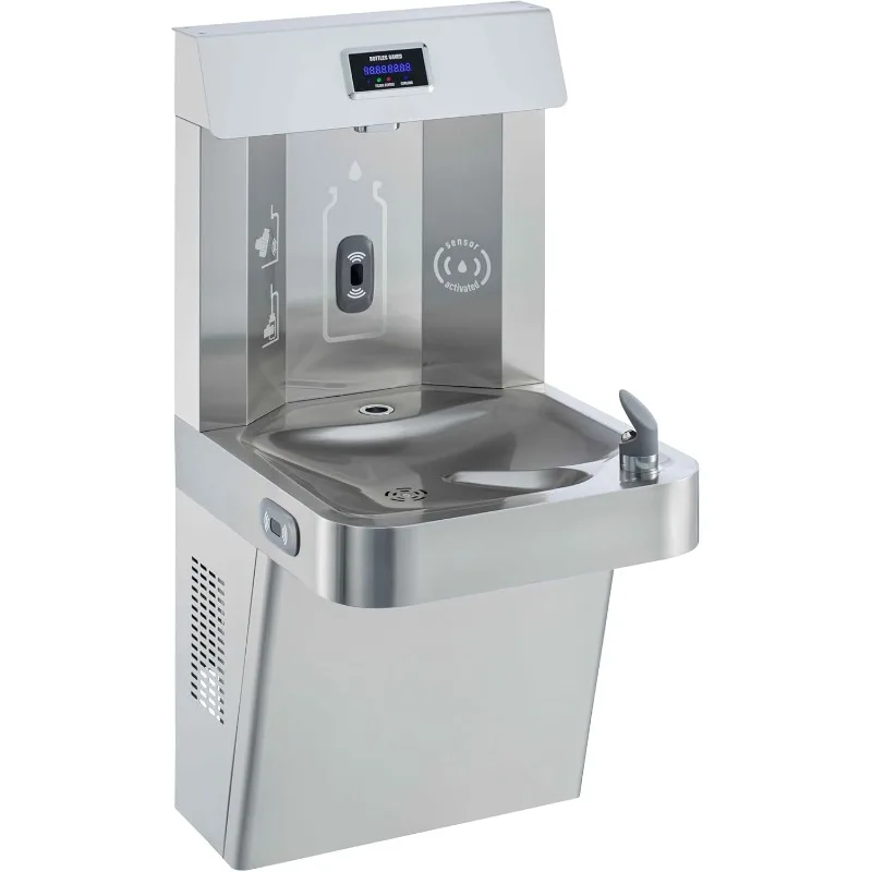 Wall Mounted Water Fountain with Bottle Filling Station, Self Cleani Sensor DispensingBottle Counter Display, Dual Filtration,