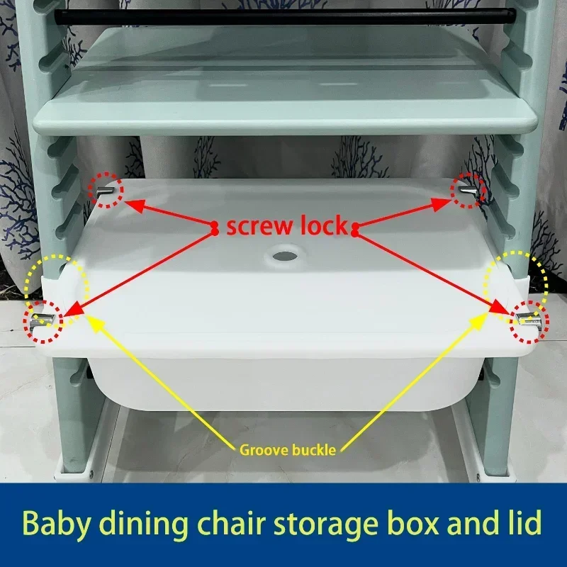 Caja de almacenamiento para silla de comer de bebé con tapa, organizador portátil, cajones grandes de plástico, bandeja, accesorios para sillas de comedor en el hogar