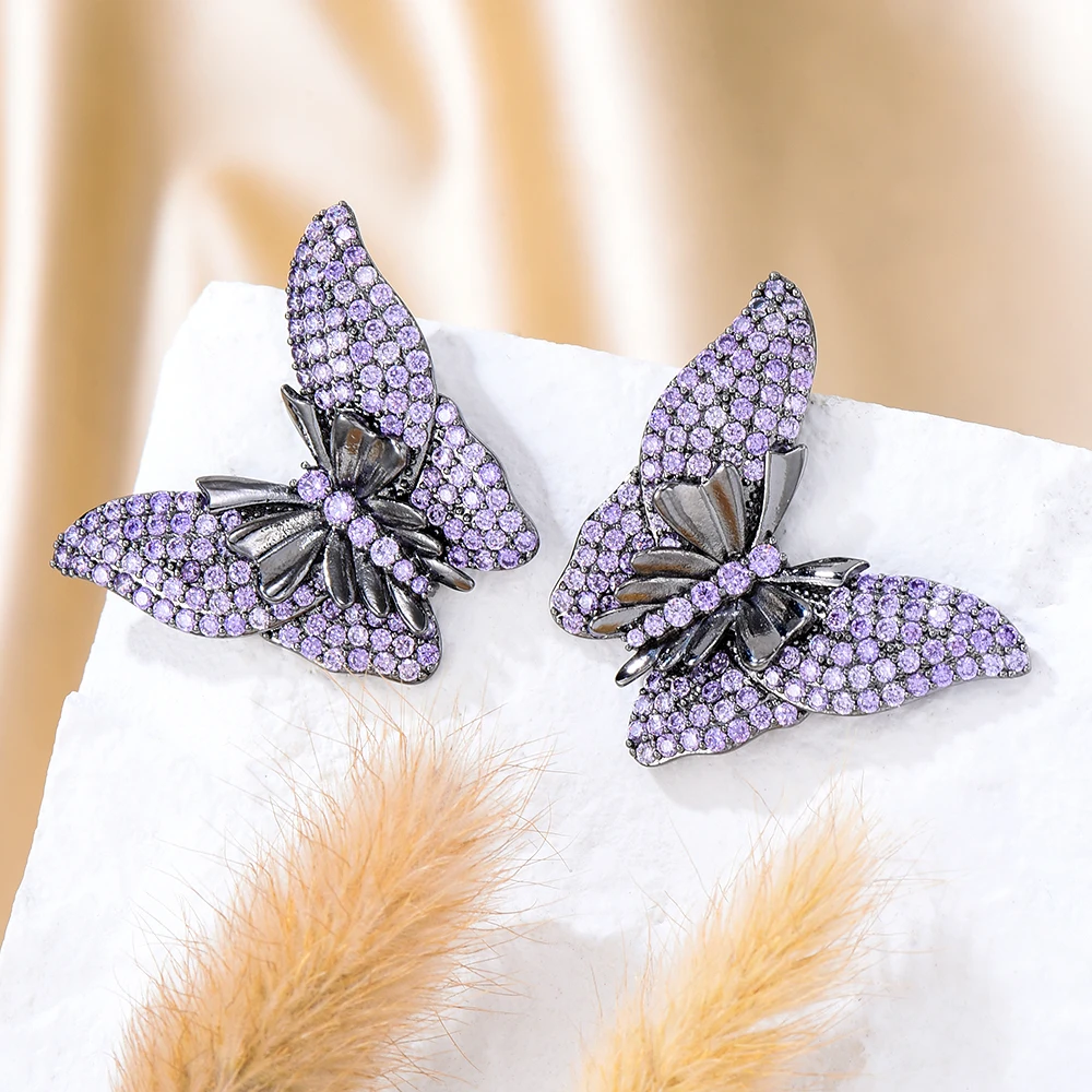 

Soramoore New Luxury Purple Butterfly Earrings Shiny Fashion Ladies Daily Show Wedding Gift Jewelry boucle oreille femme