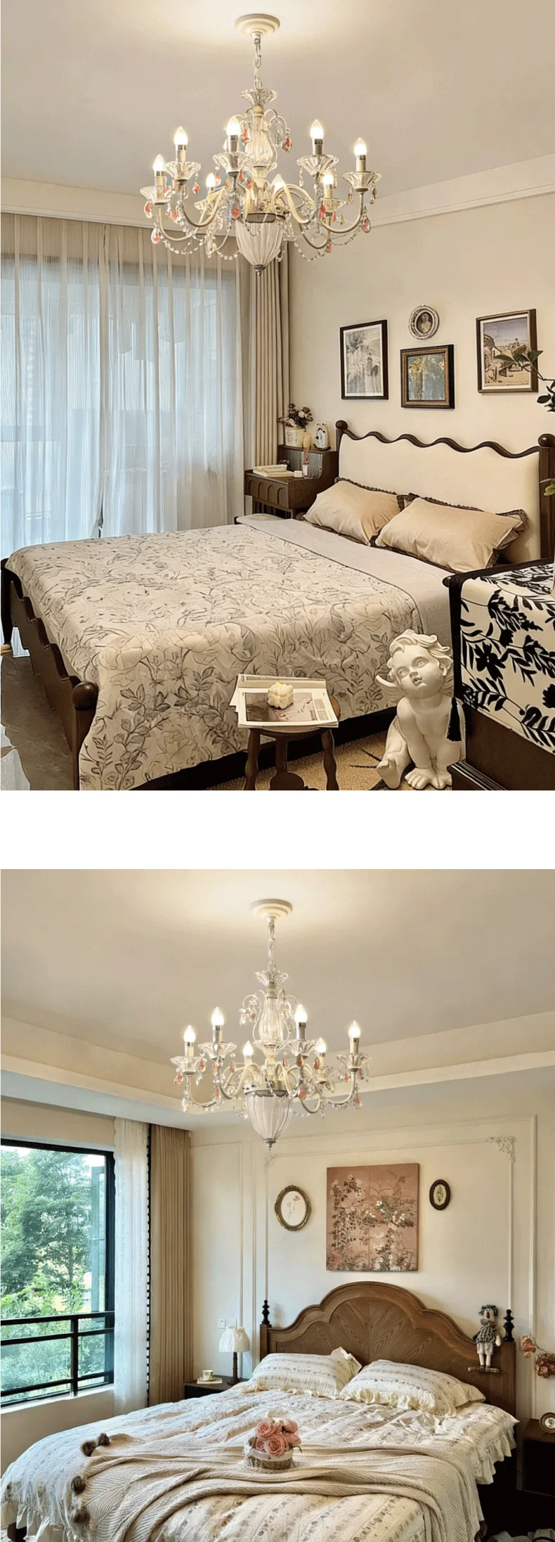 White Candle E14 LED Chandelier French Romantic Crystals
