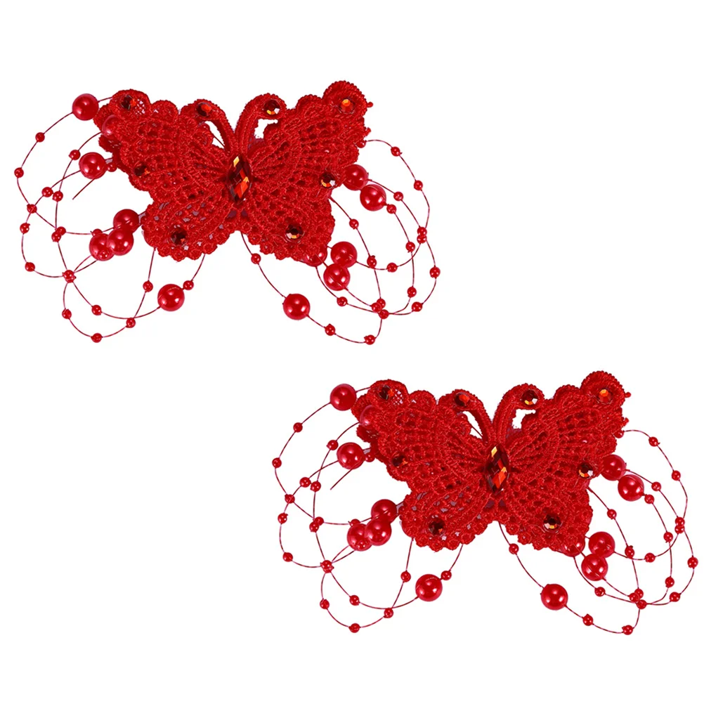 

1 Pair Red Design Hair Clip Elegant Bride Headwear For Wedding Party Prom Women'S Fashion Hair Ornament Costume Accessories