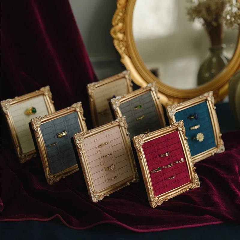 Vintage Photo Frame Jewelry Display Tray Velvet Ring Holder Earrings Showcase Ring Storage Tray  Shooting Props Ornaments Gifts