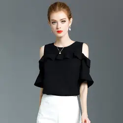 Fashion Ruffles Hollow Out Off Shoulder Flare Sleeve Blouse Women's Clothing 2023 Summer New Oversized Casual Tops Sweet Shirt