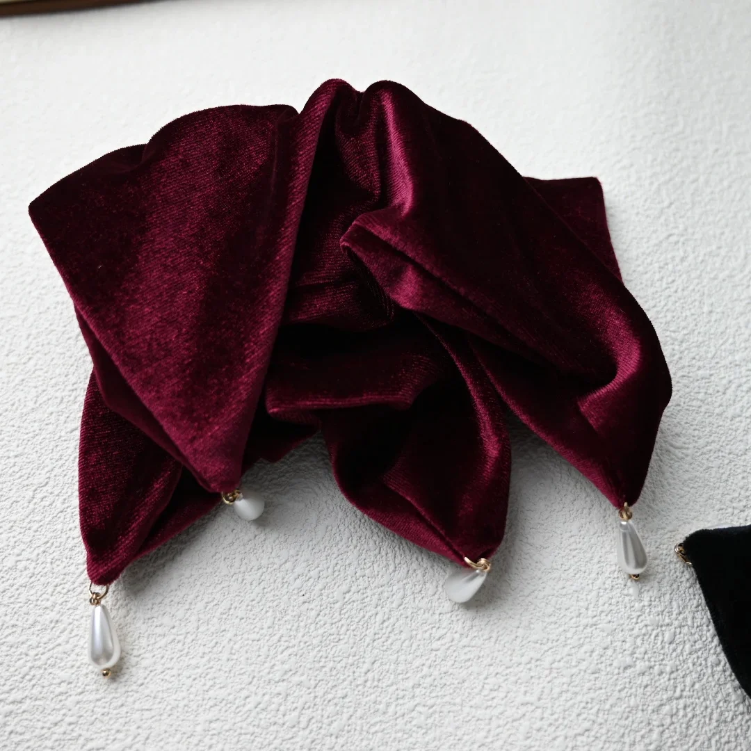 ربطات شعر Velet كبيرة للفتيات والنساء على الموضة الشتوية، ربطات شعر حمراء وسوداء، لآلئ صناعية لامعة