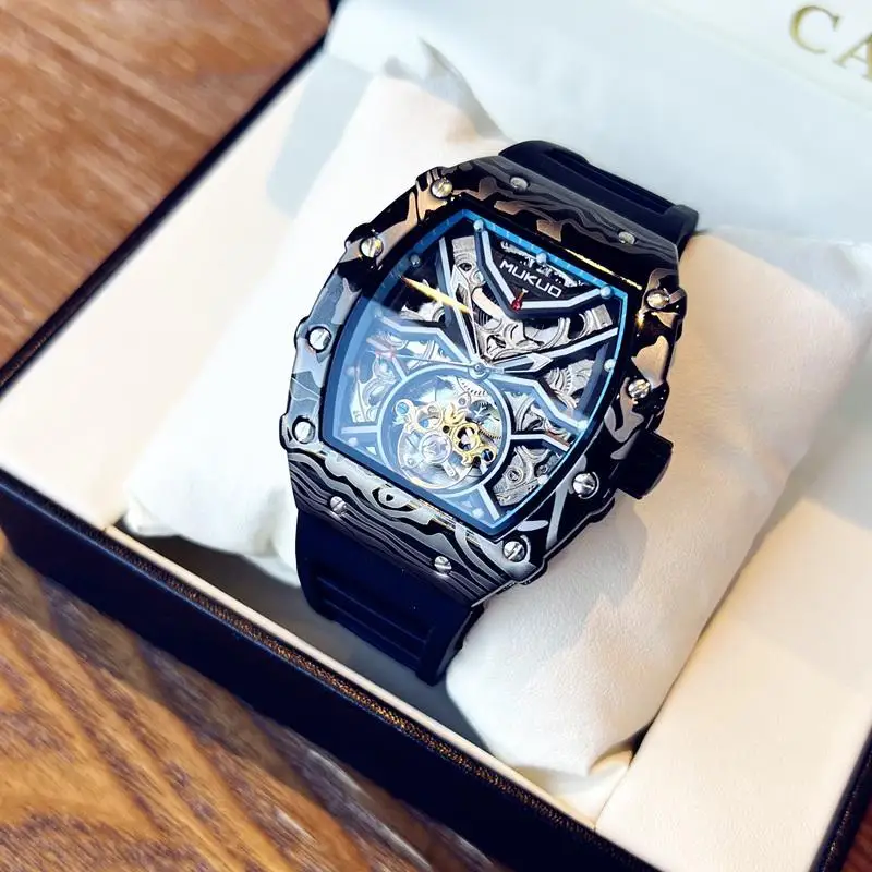 ساعة مجوفة للرجال ميكانيكية أوتوماتيكية توربيون ساعة مضيئة مقاومة للماء