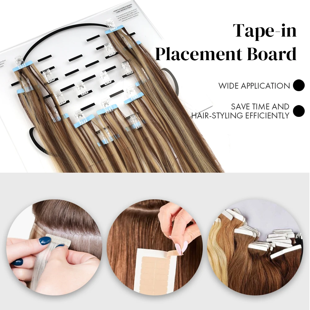 ARLANYテープインプレースメントボード、35クリップ付きヘアセパレートプレート、アクリル透明ヘアエクステンションオーガナイザー、ヘッドチャート付き