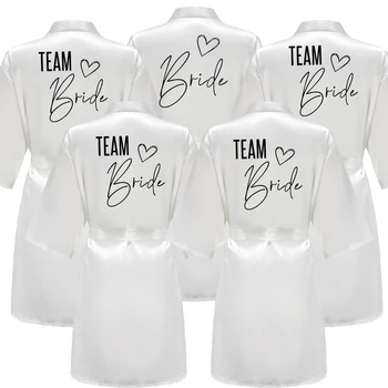 Bride Bridesmaid Wedding Robe Kimono Bathrobe Gown Nightgown Casual Satin Short Women Sexy Nightwear Sleepwear M021