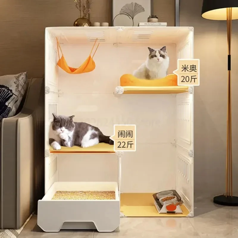 Home Cat Cages Cat Litter Box Integrated Transparent Cat Villa Indoor Fence Pet Cabinet with Closed Toilet Pet House