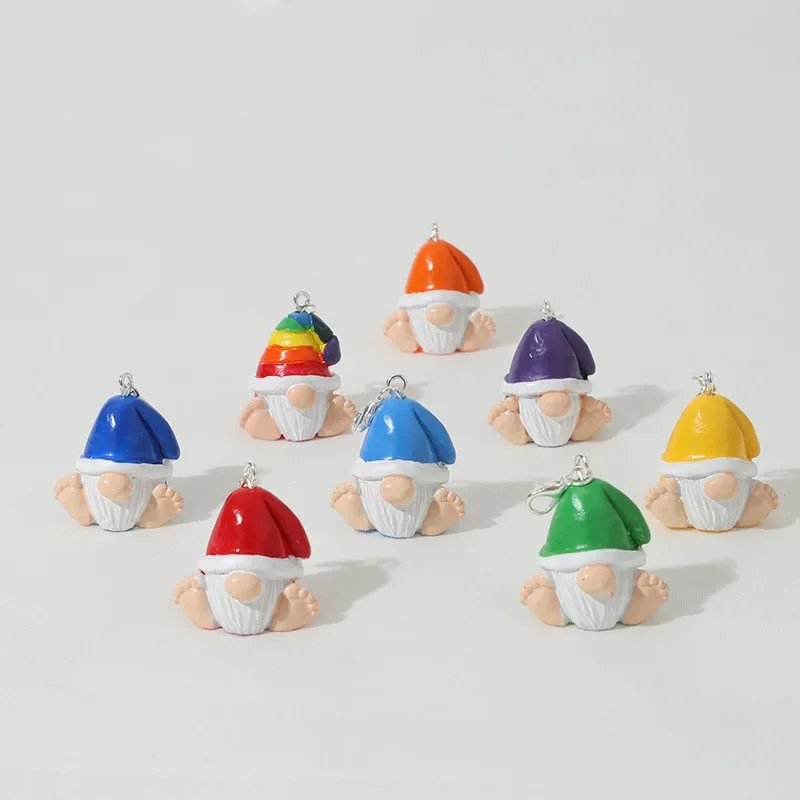 Christmas Colorful Miniature Gnomes Keychain Accessories Home Decoration Figurine Fairy Garden Gnomes Girl Gifts Jewelry 2023