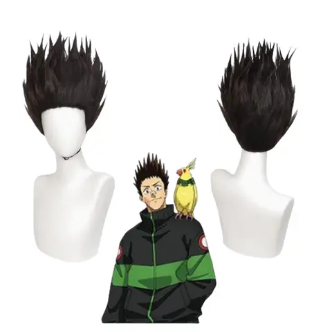 Heisuke Mashimo 코스프레 가발 애니메이션 사카모토 일 스파이크 다크 브라운 헤어 할로윈 파티 카니발 콘 소품 여성용 남성용 소년