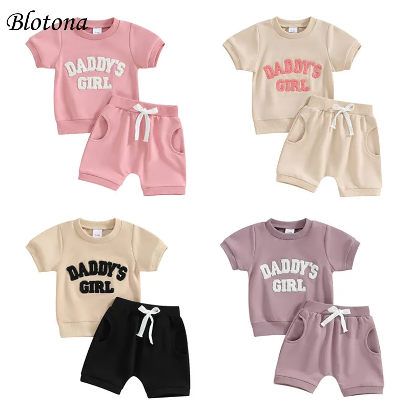 

Blotona Baby Girl 2Pcs Spring Outfits Fuzzy Letter Embroidery Short Sleeve Tops + Shorts Set Toddler Clothes 0-3Years