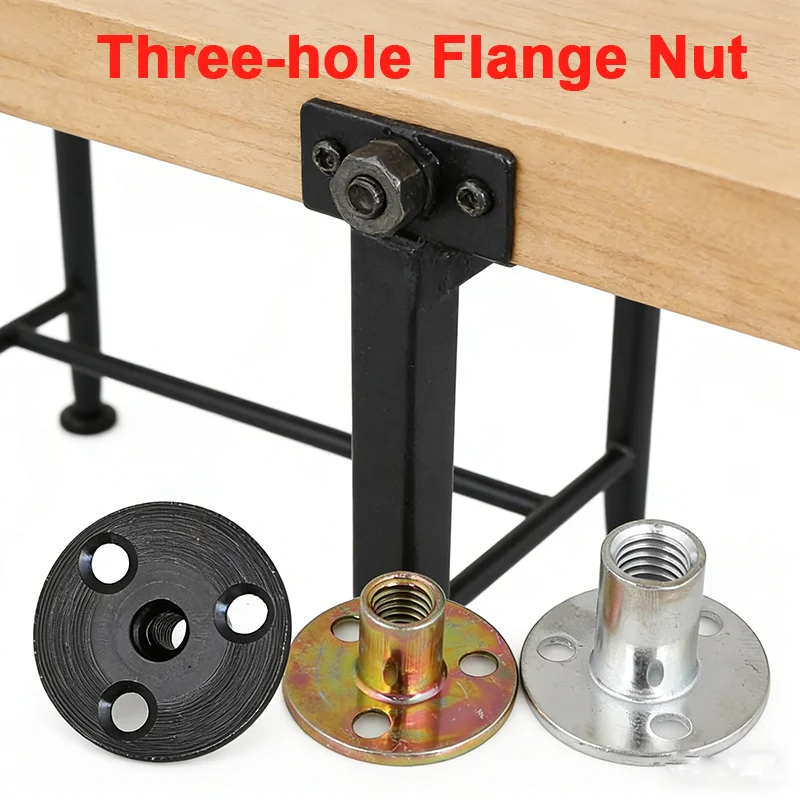 1-20Pcs Galvanized Three-hole Flange Nut Iron Plate Lock Nut Splint Nut For Sofa Foot Wood Furniture M6 M8 M10 M12