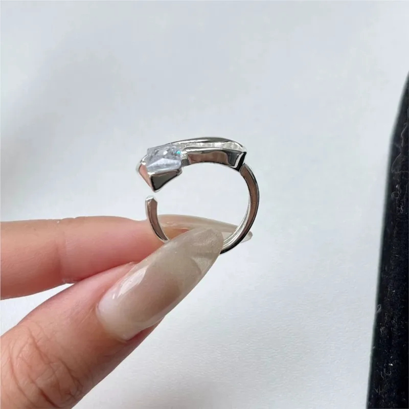 PANJBJ – bague géométrique en argent Sterling 925 et Zircon pour femmes, ajouré, carré, tendance, ligne polyvalente, bijoux irréguliers, cadeau, livraison directe