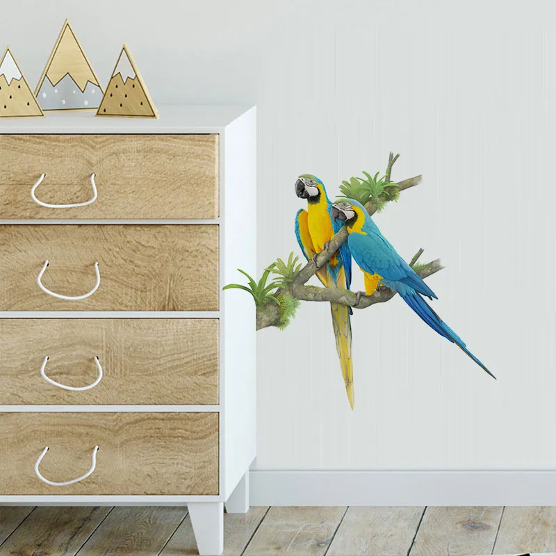 M424 Exquisite Hand Painted Color Parrot Wall Sticker Home Decoration Decals for Bedroom Kitchen Living Room Walls Decor