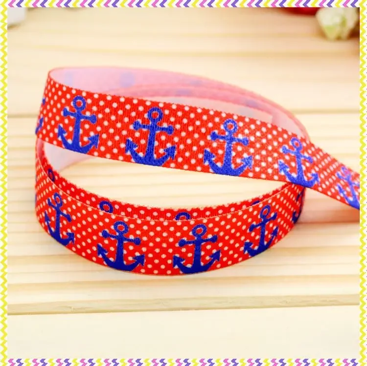 DHK 5/8'' 5yards Fold Over Elastic FOE anchor printed headband headwear hair band diy decoration OEM Wholesale E428