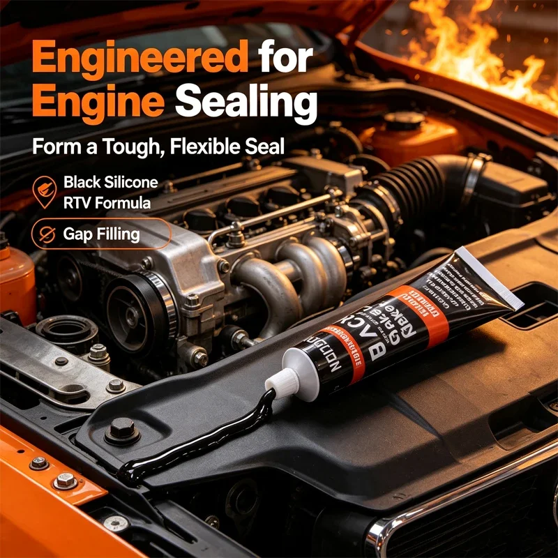 Black high-temperature and oil resistant sealant, flexible waterproof seal for automotive engines, automotive repair adhesive