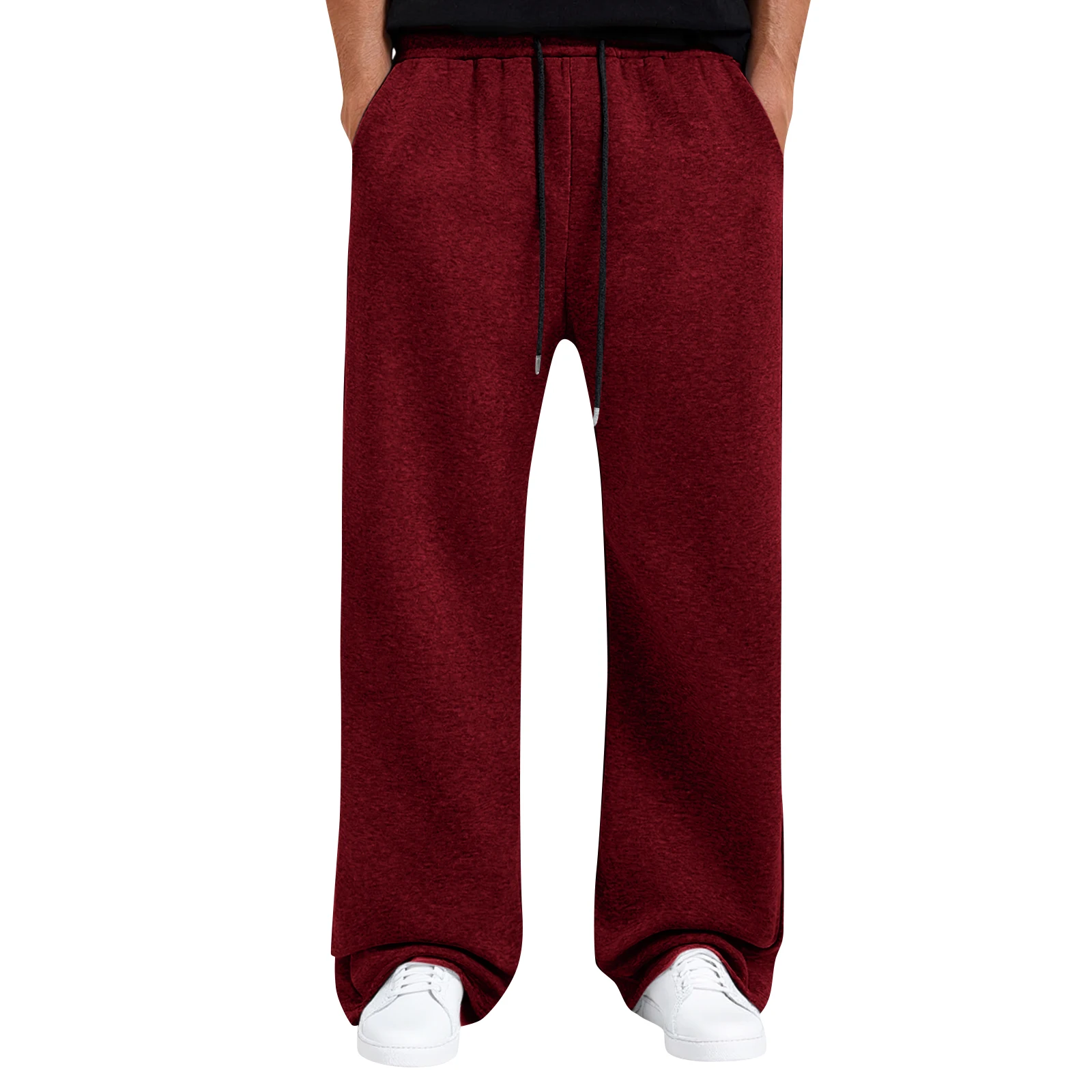 Popular Men Straight Barrel Elastic Waist Casual Pants Breathable  Baggy Sweatpants Solid Color Wide Leg Sweatpants Clothing