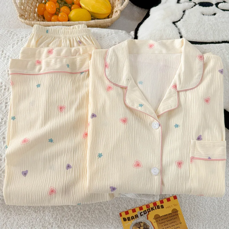 المرأة الربيع/الخريف وصول جديد طويلة الأكمام خفيفة الوزن الأكثر مبيعا القلب طباعة طالب ملابس خاصة غير رسمية مجموعة ملابس منزلية