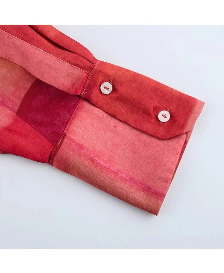 السيدات هندسية مطبوعة بلوزة الربيع السيدات قميص متعدد الألوان المطبوعة طية صدر السترة كم طويل #5