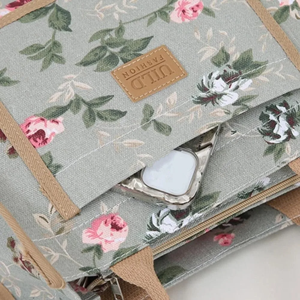 Portable Insulated Floral Print Lunch Bag Foil Lining Flower Thermal Picnic Bag Large Capacity Zippered Tote Bag Worker