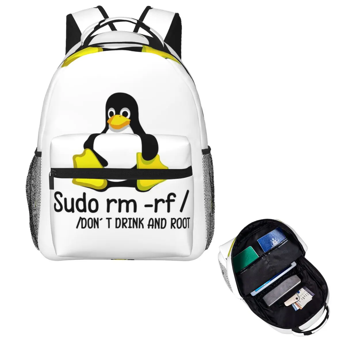 Root Programmer Linux Tux Penguin Coding Student Backpack School Bag Hiking Travel Daypack for Boys Girls Bookbag Shoulder Bags