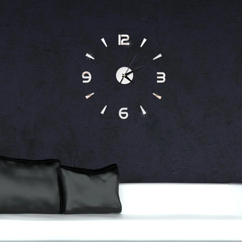 

3D Modern Acrylic Frameless Wall Clock Silver Mirror Surface Anti-Wear Home Office Decoration Creative DIY Roman Numeral