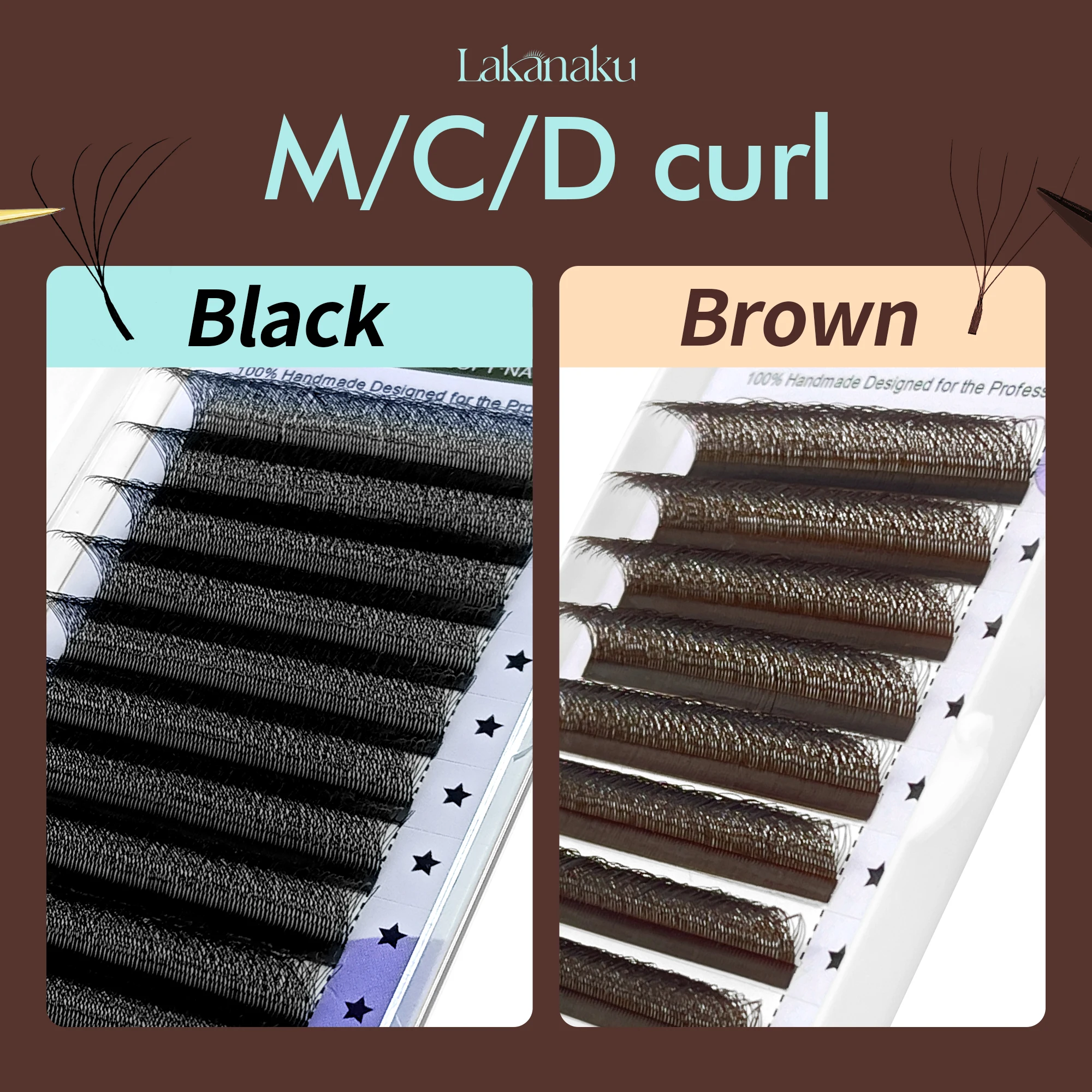 LAKANAKU M Curl Brown 5D W Sty - Eyelash Extension Volume Styles 评论和价格
