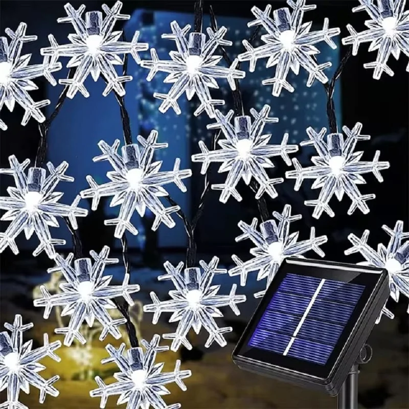 Solar Christmas Snowflake String Lights Multicolor LED Outdoor Garden Holiday Decor for Christmas Decorative Lights 7M 50LEDS