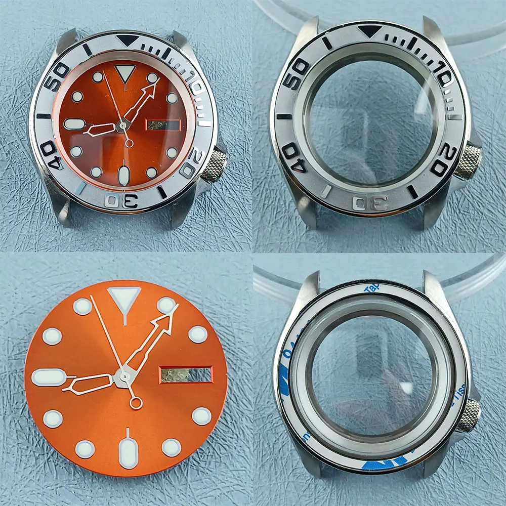 41mm SKX 007 NH36 Silver watch case for NH36 movement mounted 316L stainless steel flat sapphire glass 10bar waterproof