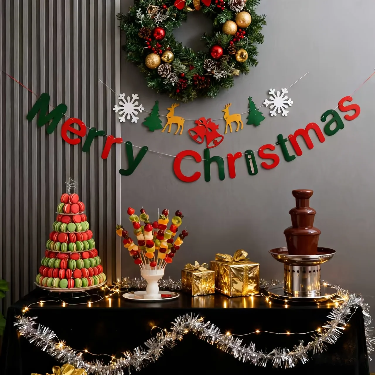 Merry Christmas Banner, Snowflake Star Leaves Garland Pull Flag, Christmas Tree Hanging Bunting for Xmas Home Party Decorations