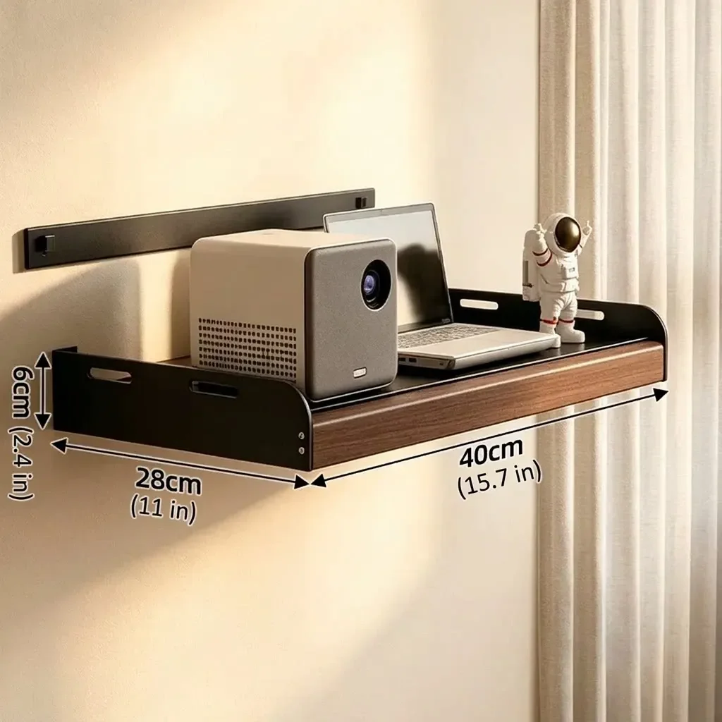 Walnut Wood Projector Shelf Wall Mount Widened Solid Wood Stand For Bedroom Bedside Router Organizer Sturdy Load Bearing For Bat