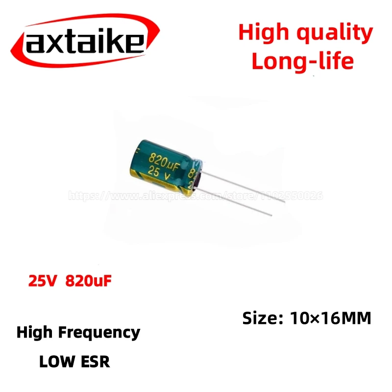 

20PCS 25V820uF Aluminum Capacitor, High Frequency Low ESR 105°C Radial for Power Supply Long-life 10×16MM